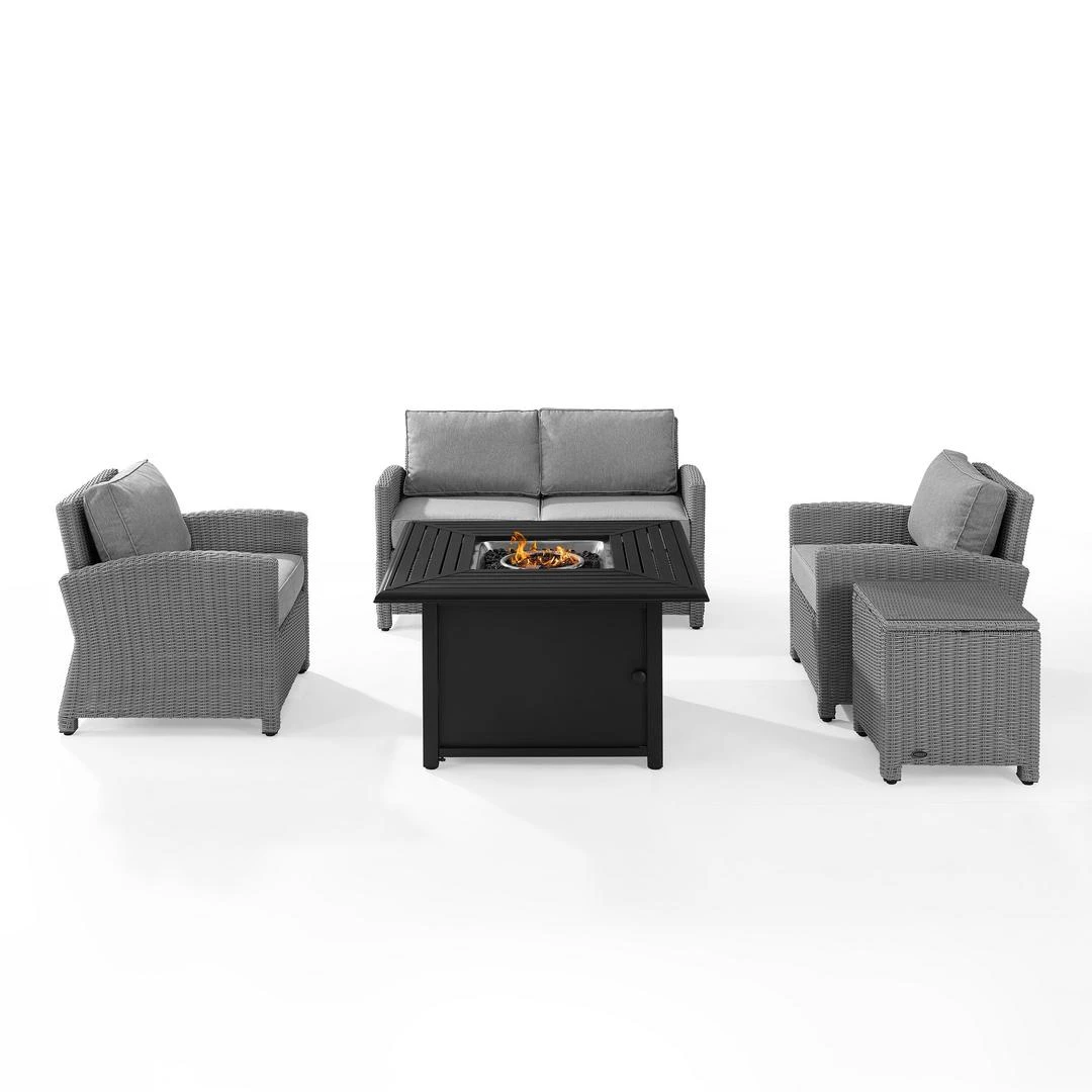 Crosley - Bradenton 5-Piece Wicker Sofa Set With Fire Table, Gray 13 Crosley - Bradenton 5-Piece Wicker Sofa Set With Fire Table, Gray - Image 11