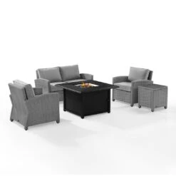 Crosley - Bradenton 5-Piece Wicker Sofa Set With Fire Table, Gray 33 Crosley - Bradenton 5-Piece Wicker Sofa Set With Fire Table, Gray -Clean Pool Supply Bradenton 5 Piece Wicker Sofa Set with Fire Table Gray 11