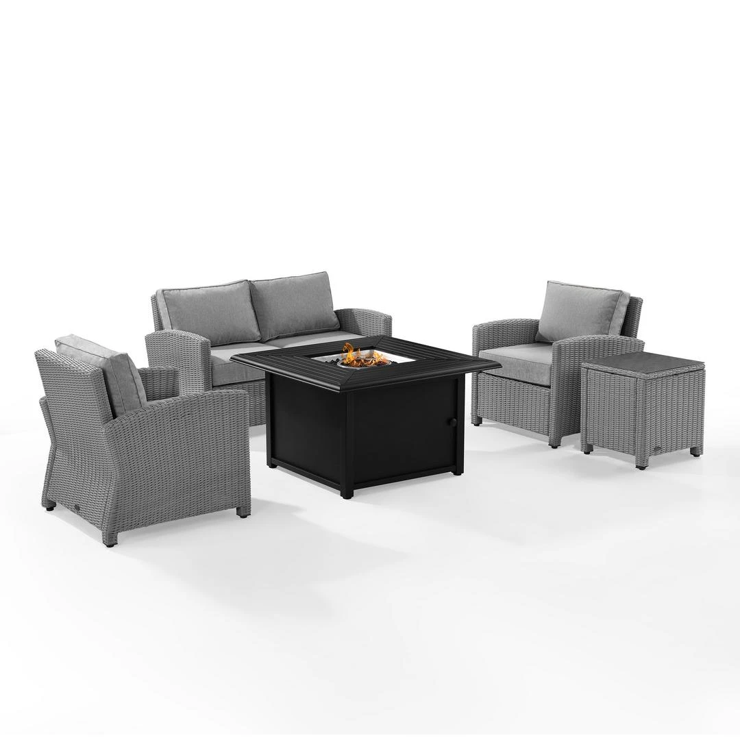 Crosley - Bradenton 5-Piece Wicker Sofa Set With Fire Table, Gray 14 Crosley - Bradenton 5-Piece Wicker Sofa Set With Fire Table, Gray - Image 12