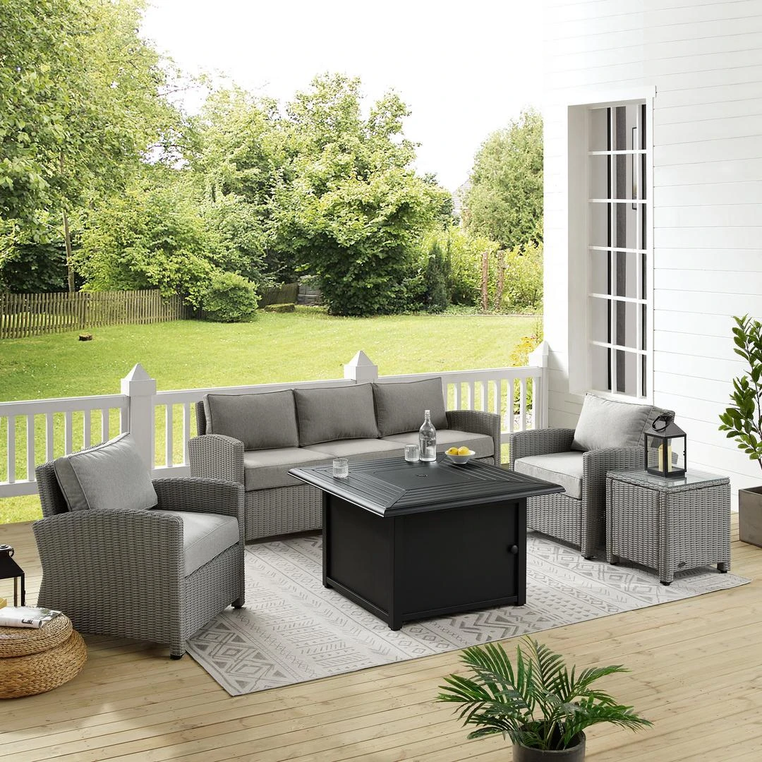 Crosley - Bradenton 5-Piece Wicker Sofa Set With Fire Table, Gray 15 Crosley - Bradenton 5-Piece Wicker Sofa Set With Fire Table, Gray - Image 13