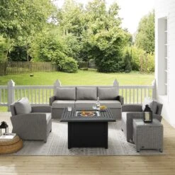 Crosley - Bradenton 5-Piece Wicker Sofa Set With Fire Table, Gray 35 Crosley - Bradenton 5-Piece Wicker Sofa Set With Fire Table, Gray -Clean Pool Supply Bradenton 5 Piece Wicker Sofa Set with Fire Table Gray 13