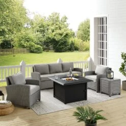 Crosley - Bradenton 5-Piece Wicker Sofa Set With Fire Table, Gray 36 Crosley - Bradenton 5-Piece Wicker Sofa Set With Fire Table, Gray -Clean Pool Supply Bradenton 5 Piece Wicker Sofa Set with Fire Table Gray 14