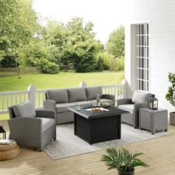 Crosley - Bradenton 5-Piece Wicker Sofa Set With Fire Table, Gray 26 Crosley - Bradenton 5-Piece Wicker Sofa Set With Fire Table, Gray -Clean Pool Supply Bradenton 5 Piece Wicker Sofa Set with Fire Table Gray 4