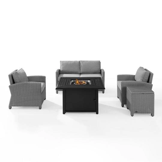 Crosley - Bradenton 5-Piece Wicker Sofa Set With Fire Table, Gray 3 Crosley - Bradenton 5-Piece Wicker Sofa Set With Fire Table, Gray