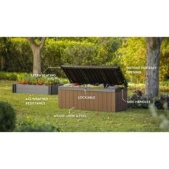 Keter - Darwin 100 Gallon Resin Large Deck Box, Brown -Clean Pool Supply Darwin 100 Gallon Resin Large Deck Box Brown 3