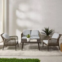Crosley - Haven 4-Piece Outdoor Wicker Conversation Set -Clean Pool Supply Haven 4 Piece Outdoor Wicker Conversation Set 4