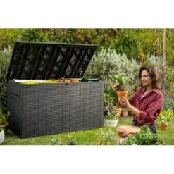 Keter - Java XXL 230 Gallon Resin Rattan-Style Outdoor Storage Deck Box, Brown -Clean Pool Supply Java XXL 230 Gallon Resin Rattan Style Outdoor Storage Deck Box Brown 7