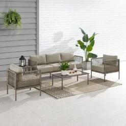 Crosley - KO70272LB-TE Cali Bay 5-Piece Taupe Wicker And Metal Sofa Set -Clean Pool Supply KO70272LB TE Cali Bay 5 Piece Taupe Wicker and Metal Sofa Set 12
