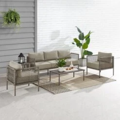 Crosley - KO70272LB-TE Cali Bay 5-Piece Taupe Wicker And Metal Sofa Set -Clean Pool Supply KO70272LB TE Cali Bay 5 Piece Taupe Wicker and Metal Sofa Set 2