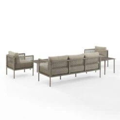 Crosley - KO70272LB-TE Cali Bay 5-Piece Taupe Wicker And Metal Sofa Set -Clean Pool Supply KO70272LB TE Cali Bay 5 Piece Taupe Wicker and Metal Sofa Set 7