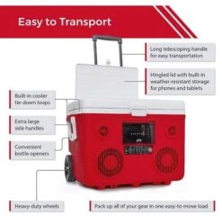 Sondpex - KoolMax 40 Quart Wheeled Cooler Bluetooth Audio And Charging Station - Red -Clean Pool Supply KoolMax 40 Quart Wheeled Cooler Bluetooth Audio and Charging Station Red 4