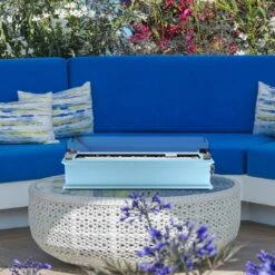 Ukiah - Loom X Blossom 28in Tabletop Fire Pit - Sky -Clean Pool Supply Loom X Blossom 28in Tabletop Fire Pit Sky 4