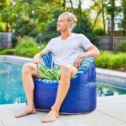 Big Joe - Outdoor Lumin Chair, Cozumel Stripe And Navy -Clean Pool Supply Outdoor Lumin Chair Cozumel Stripe and Navy 6