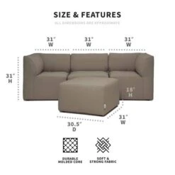 Big Joe - Patio 4-Piece Sectional Couch, Castor Gray -Clean Pool Supply Patio 4 Piece Sectional Couch Castor Gray 2