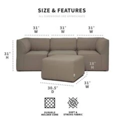 Big Joe - Patio 4-Piece Sectional Couch, Castor Gray -Clean Pool Supply Patio 4 Piece Sectional Couch Castor Gray 5