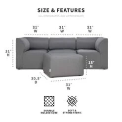 Big Joe - Patio 4-Piece Sectional Couch, Granite -Clean Pool Supply Patio 4 Piece Sectional Couch Granite 3