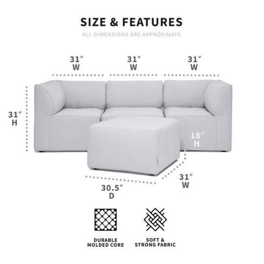 Big Joe - Patio 4-Piece Sectional Couch, Light Gray 4 Big Joe - Patio 4-Piece Sectional Couch, Light Gray - Image 2