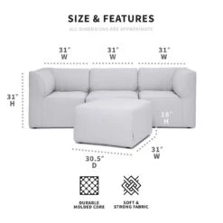 Big Joe - Patio 4-Piece Sectional Couch, Light Gray 9 Big Joe - Patio 4-Piece Sectional Couch, Light Gray -Clean Pool Supply Patio 4 Piece Sectional Couch Light Gray 3