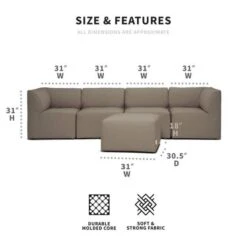 Big Joe - Patio 5-Piece Sectional Couch, Castor Gray -Clean Pool Supply Patio 5 Piece Sectional Couch Castor Gray 1