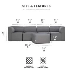 Big Joe - Patio 5-Piece Sectional Couch, Granite -Clean Pool Supply Patio 5 Piece Sectional Couch Granite 3