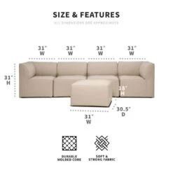Big Joe - Patio 5-Piece Sectional Couch, Terra Bask -Clean Pool Supply Patio 5 Piece Sectional Couch Terra Bask 3