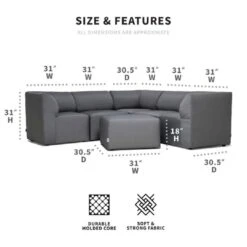 Big Joe - Patio 6-Piece Sectional Couch, Granite -Clean Pool Supply Patio 6 Piece Sectional Couch Granite 3