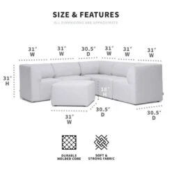 Big Joe - Patio 6-Piece Sectional Couch, Light Gray -Clean Pool Supply Patio 6 Piece Sectional Couch Light Gray 3