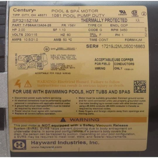 Hayward - Power End Pool Motor For 2HP 1-Speed Tristar Pool Pump, Max Rate 5 Hayward - Power End Pool Motor For 2HP 1-Speed Tristar Pool Pump, Max Rate - Image 3