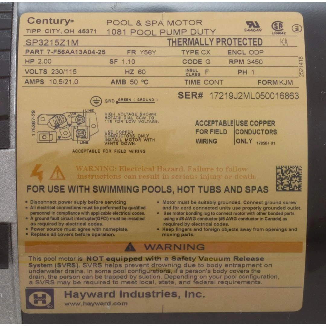 Hayward - Power End Pool Motor For 2HP 1-Speed Tristar Pool Pump, Max Rate 10 Hayward - Power End Pool Motor For 2HP 1-Speed Tristar Pool Pump, Max Rate - Image 8