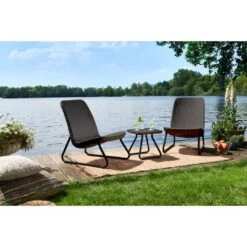 Keter - Rio 3 Piece Resin Wicker Patio Furniture Set With Side Table And Outdoor Chairs, Brown -Clean Pool Supply Rio 3 Piece Resin Wicker Patio Furniture Set with Side Table and Outdoor Chairs Brown 6
