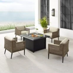 Crosley - Southwick 5-Piece Outdoor Wicker Conversation Set With Fire Table -Clean Pool Supply Southwick 5 Piece Outdoor Wicker Conversation Set with Fire Table 2