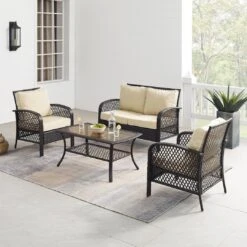 Crosley - Tribeca 4-Piece Outdoor Wicker Conversation Set, Brown KO70037BR-SA -Clean Pool Supply Tribeca 4 Piece Outdoor Wicker Conversation Set Brown KO70037BR SA 12