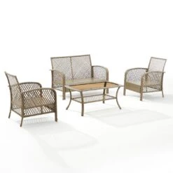 Crosley - Tribeca 4-Piece Outdoor Wicker Conversation Set, Brown KO70037DW-SA -Clean Pool Supply Tribeca 4 Piece Outdoor Wicker Conversation Set Brown KO70037DW SA 16