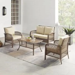 Crosley - Tribeca 4-Piece Outdoor Wicker Conversation Set, Brown KO70037DW-SA -Clean Pool Supply Tribeca 4 Piece Outdoor Wicker Conversation Set Brown KO70037DW SA 2