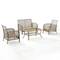 Crosley - Tribeca 4-Piece Outdoor Wicker Conversation Set, Brown KO70037DW-SA -Clean Pool Supply Tribeca 4 Piece Outdoor Wicker Conversation Set Brown KO70037DW SA 5