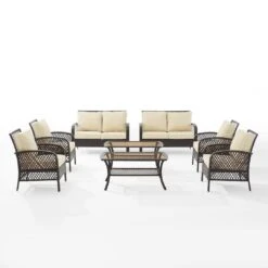 Crosley - Tribeca 8-Piece Outdoor Wicker Conversation Set, Brown -Clean Pool Supply Tribeca 8 Piece Outdoor Wicker Conversation Set Brown 10