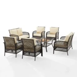 Crosley - Tribeca 8-Piece Outdoor Wicker Conversation Set, Brown -Clean Pool Supply Tribeca 8 Piece Outdoor Wicker Conversation Set Brown 11