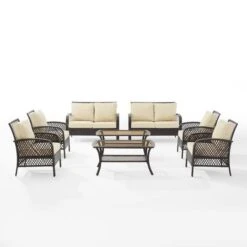 Crosley - Tribeca 8-Piece Outdoor Wicker Conversation Set, Brown