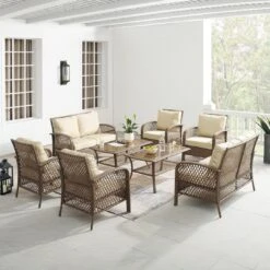 Crosley - Tribeca 8-Piece Outdoor Wicker Conversation Set, Driftwood -Clean Pool Supply Tribeca 8 Piece Outdoor Wicker Conversation Set Driftwood 12