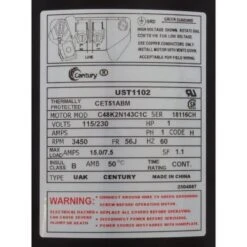 Century A.O. Smith - UST1102 C-Face 1 HP Up-Rated 56J Pool And Spa Pump Motor 14 Century A.O. Smith - UST1102 C-Face 1 HP Up-Rated 56J Pool And Spa Pump Motor -Clean Pool Supply UST1102 C Face 1 HP Up Rated 56J Pool and Spa Pump Motor 2