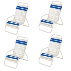 Windward Design Group - Classic Blue/White Vinyl Strap Sand Chair, 4-Pack -Clean Pool Supply White Vinyl Strap Sand Chair 4 Pack 2