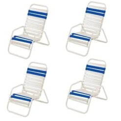 Windward Design Group - Classic Blue/White Vinyl Strap Sand Chair, 4-Pack